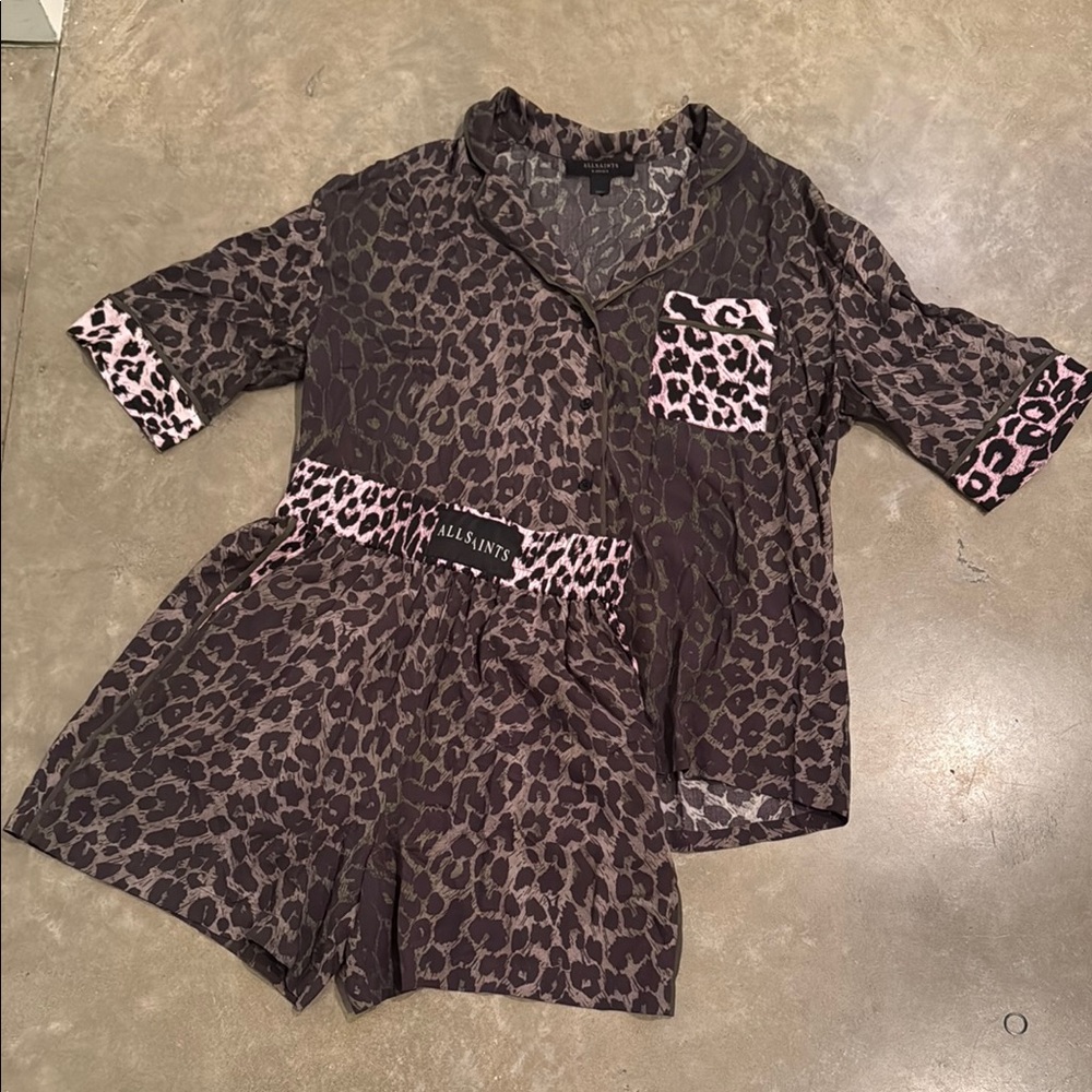AllSaints Leopard Print Pajama Set